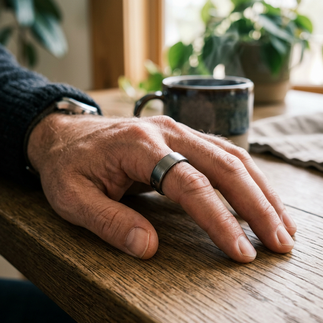 Masculine hand with titanium smart ring
